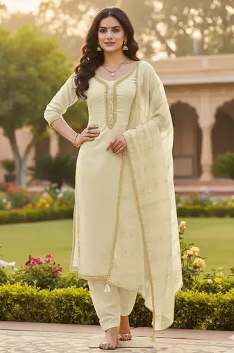 white weaved chanderi butti unstitched dress material 