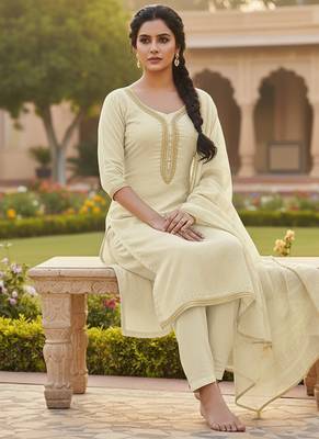 white weaved chanderi butti unstitched dress material  2