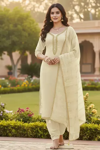 white weaved chanderi butti unstitched dress material 