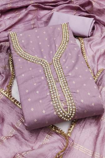 lavender weaved chanderi butti unstitched dress material 