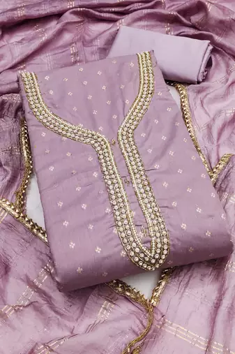 lavender weaved chanderi butti unstitched dress material 