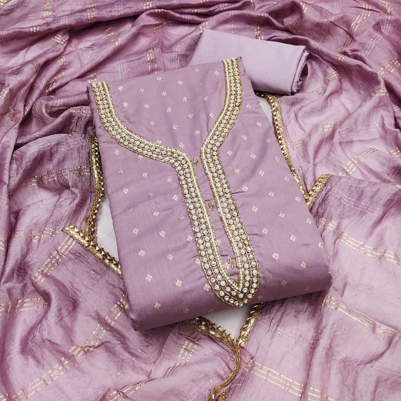 lavender weaved chanderi butti unstitched dress material 