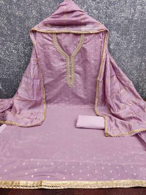 lavender weaved chanderi butti unstitched dress material  2