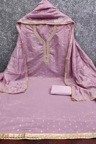 lavender weaved chanderi butti unstitched dress material 