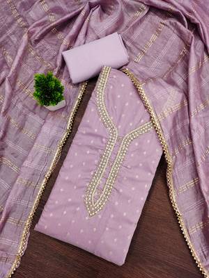lavender weaved chanderi butti unstitched dress material  3