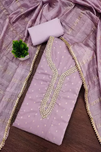 lavender weaved chanderi butti unstitched dress material 