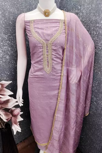 lavender weaved chanderi butti unstitched dress material 