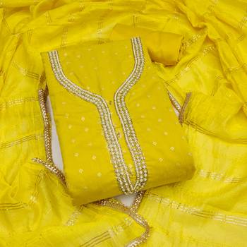 yellow weaved chanderi butti unstitched dress material  1