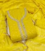 yellow weaved chanderi butti unstitched dress material 