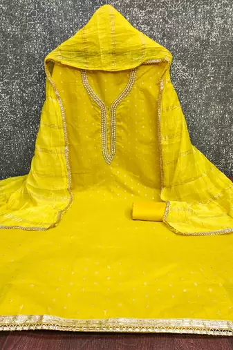 yellow weaved chanderi butti unstitched dress material 