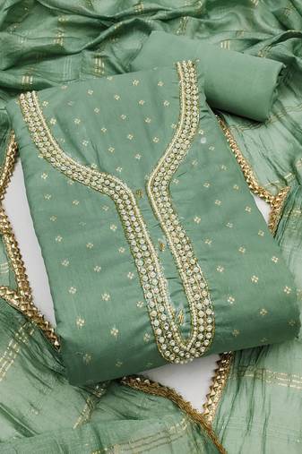 sea green weaved chanderi butti unstitched dress material 