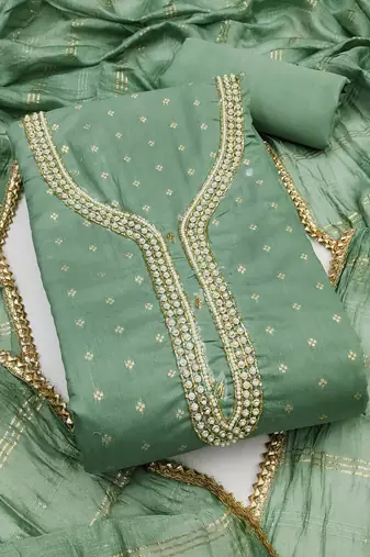 sea green weaved chanderi butti unstitched dress material 