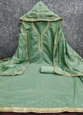 sea green weaved chanderi butti unstitched dress material  2