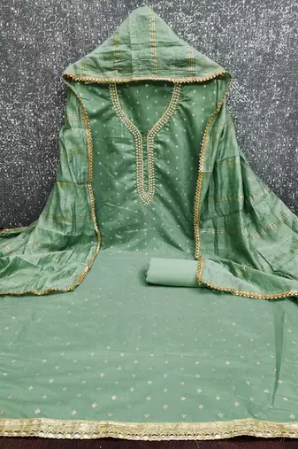 sea green weaved chanderi butti unstitched dress material 