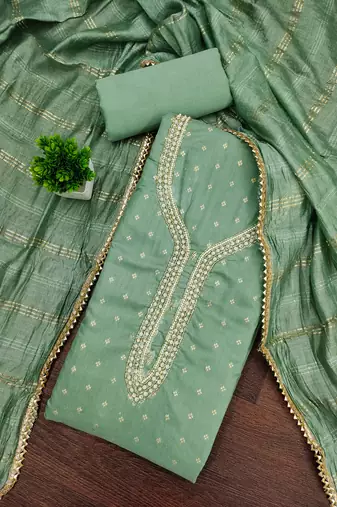 sea green weaved chanderi butti unstitched dress material 