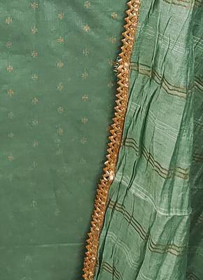 sea green weaved chanderi butti unstitched dress material  4