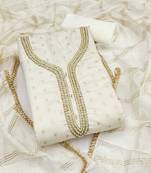 white weaved chanderi butti unstitched dress material 