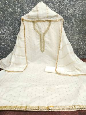 white weaved chanderi butti unstitched dress material  2