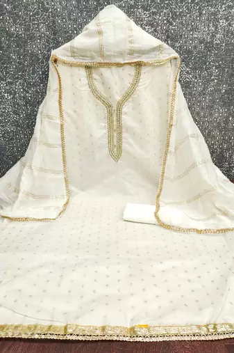 white weaved chanderi butti unstitched dress material 