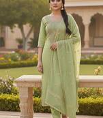 green weaved chanderi butti unstitched dress material 