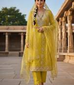 yellow weaved chanderi butti unstitched dress material 