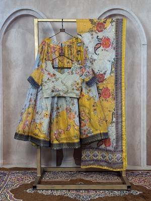 YELLOW SEQUINS ZARI EMROIDERY WORK ORGANZA LEHENGA CHOLI SET FOR WOMEN'S 6