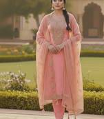 pink weaved chanderi butti unstitched dress material 