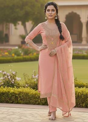 pink weaved chanderi butti unstitched dress material  4