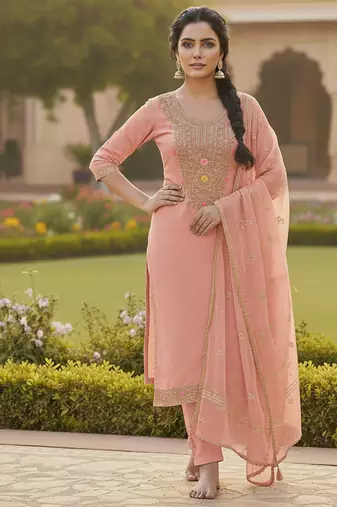 pink weaved chanderi butti unstitched dress material 