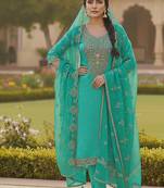 sea green weaved chanderi butti unstitched dress material 