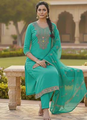 sea green weaved chanderi butti unstitched dress material  2