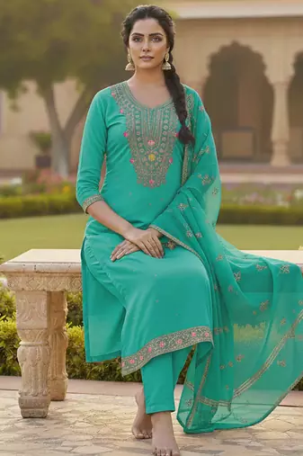 sea green weaved chanderi butti unstitched dress material 