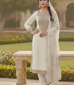white weaved chanderi butti unstitched dress material 