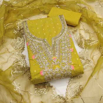 yellow weaved chanderi butti unstitched dress material  1