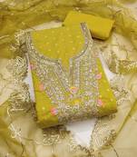 yellow weaved chanderi butti unstitched dress material 