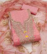 pink weaved chanderi butti unstitched dress material 