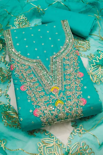 sea green weaved chanderi butti unstitched dress material 