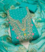 sea green weaved chanderi butti unstitched dress material 