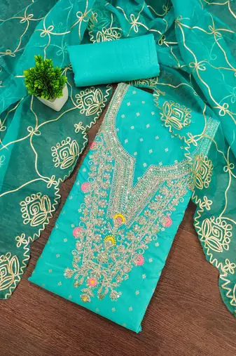 sea green weaved chanderi butti unstitched dress material 