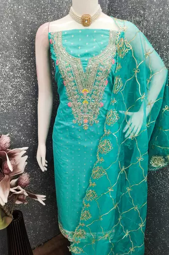 sea green weaved chanderi butti unstitched dress material 