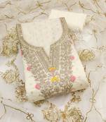 white weaved chanderi butti unstitched dress material 