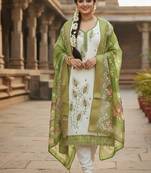 white embroidered roman silk unstitched dress material 