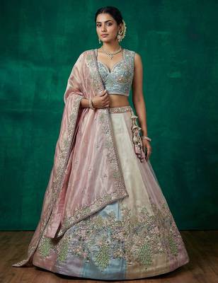 Women's Multi-Color Organza Embroidered Lehenga Choli with Dupatta 1
