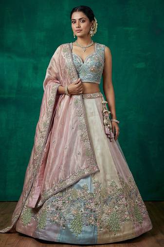 Women's Multi-Color Organza Embroidered Lehenga Choli with Dupatta