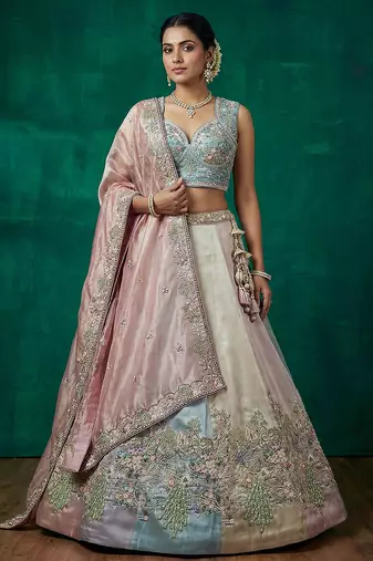 Women's Multi-Color Organza Embroidered Lehenga Choli with Dupatta