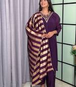 wine color handwork neckline mull chanderi kurti palazzo set