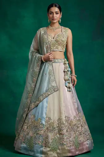Women's Multi-Color Organza Embroidered Lehenga Choli with Dupatta