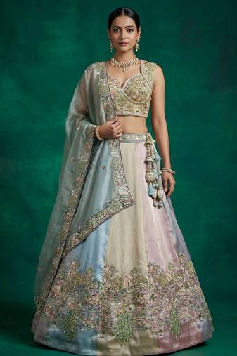 Women's Multi-Color Organza Embroidered Lehenga Choli with Dupatta