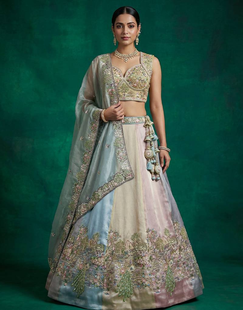 Women's Multi-Color Organza Embroidered Lehenga Choli with Dupatta