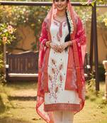 white embroidered roman silk unstitched dress material 
